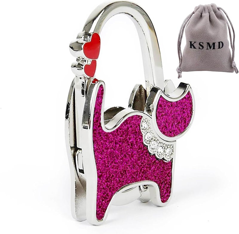Cat Design Purse Hooks for Table and Bars,Portable Purse Hanger Organizers Hooks Handbag Holder Pocketbook Holder Bag Storage for Desk Bag Hook (Rose Bling Cat)